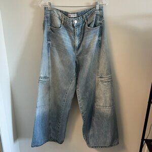 Zara Wide Leg Cargo-Style Jeans w Side Pocket - Size 10